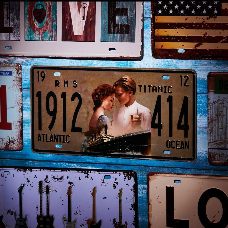 Image of Titanic Multipurpose Metal Vintage Tin sign Boards Retro License Plate Vanity Gift Decorative Car Tag, Truck Front Plate Wall Art Design Number Plaque for Cafe, Living Room