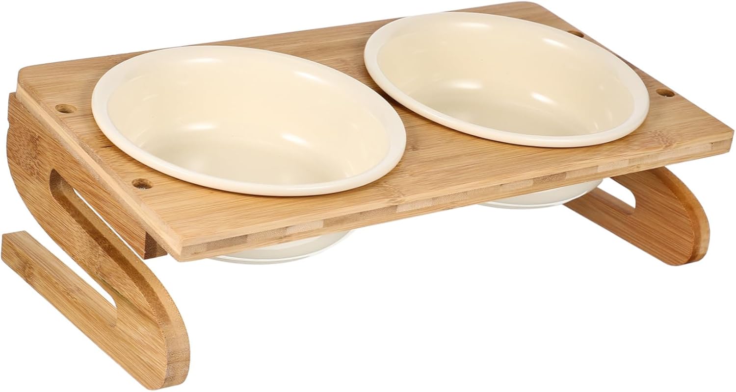 POPETPOP Ceramic Elevated Cat Bowl for Neck Support Slip Design Convenient Feeding Accessory for Indoor Cats and Dogs