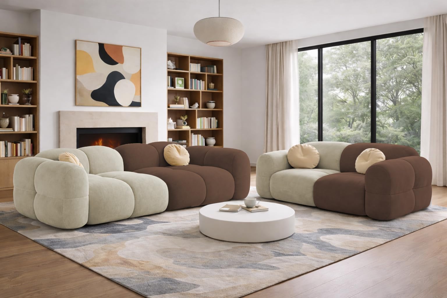 Vetras Modern Velvet Bubble Cloud Sofa, Tufted Design Upholstered 3+2 Seater Sofa Set for Living Room, (Cream Brown Colour) Premium Velvet Fabric Sofa-image-23