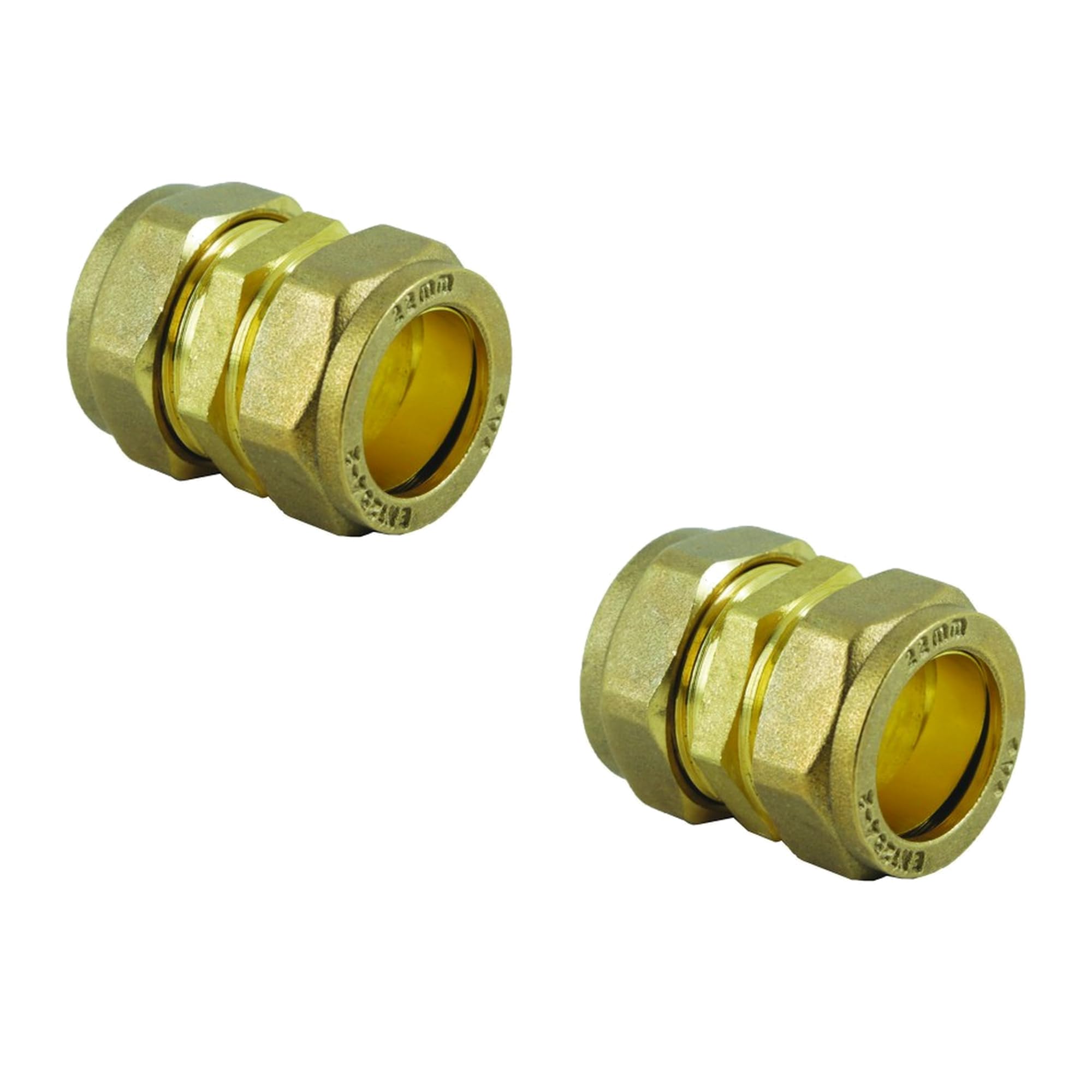 22mm Compression Couplers 2 Pack, WRAS Brass Straight Fittings - Hulthor