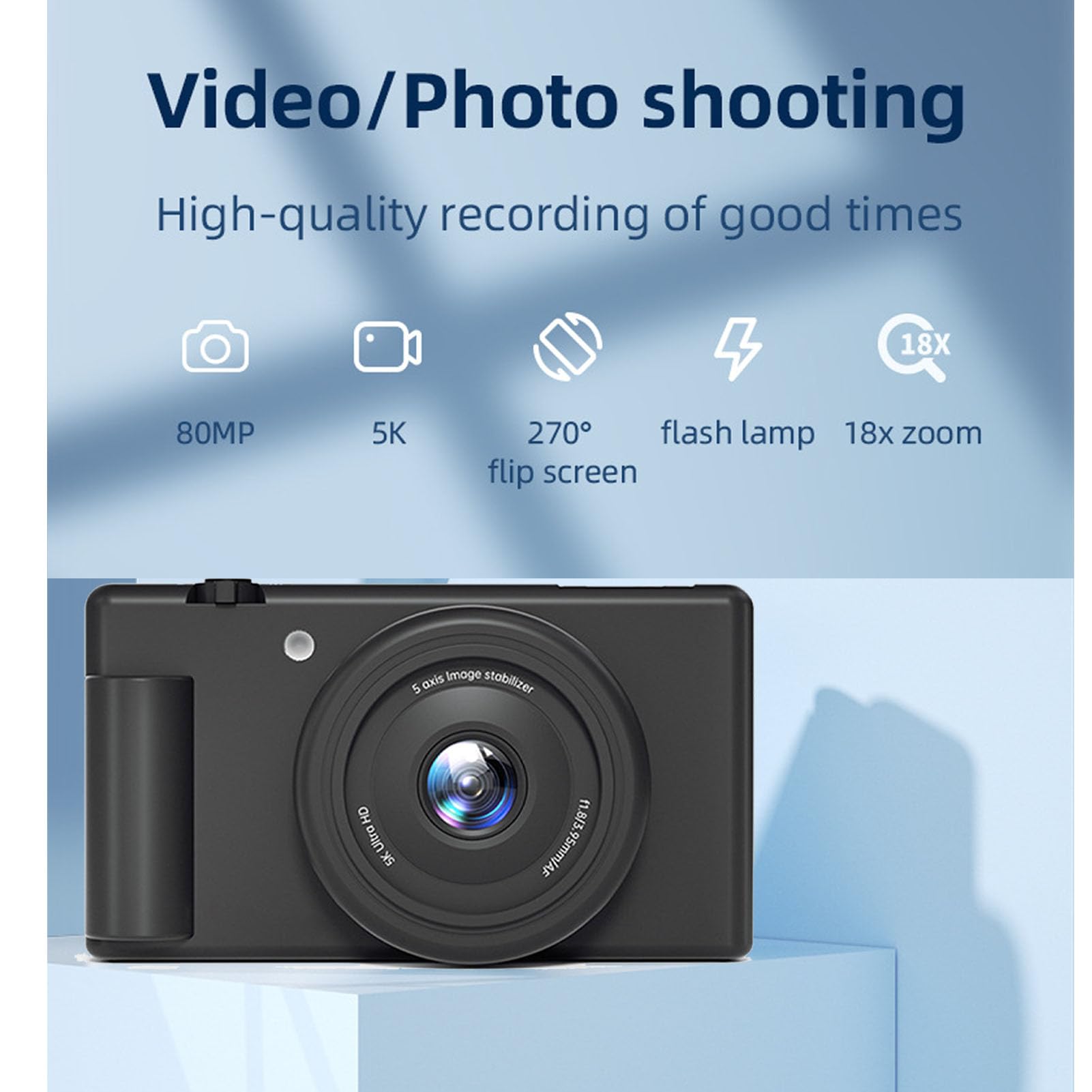 Jiawu Fotocamera Digitale per Fotografia, Videocamere WiFi 5K 80MP, Schermo Orientabile a 180° da 2,8 Pollici, Messa a Fuoco Automatica, Camere per Vlogging con Zoom Digitale 18X (BLACK)