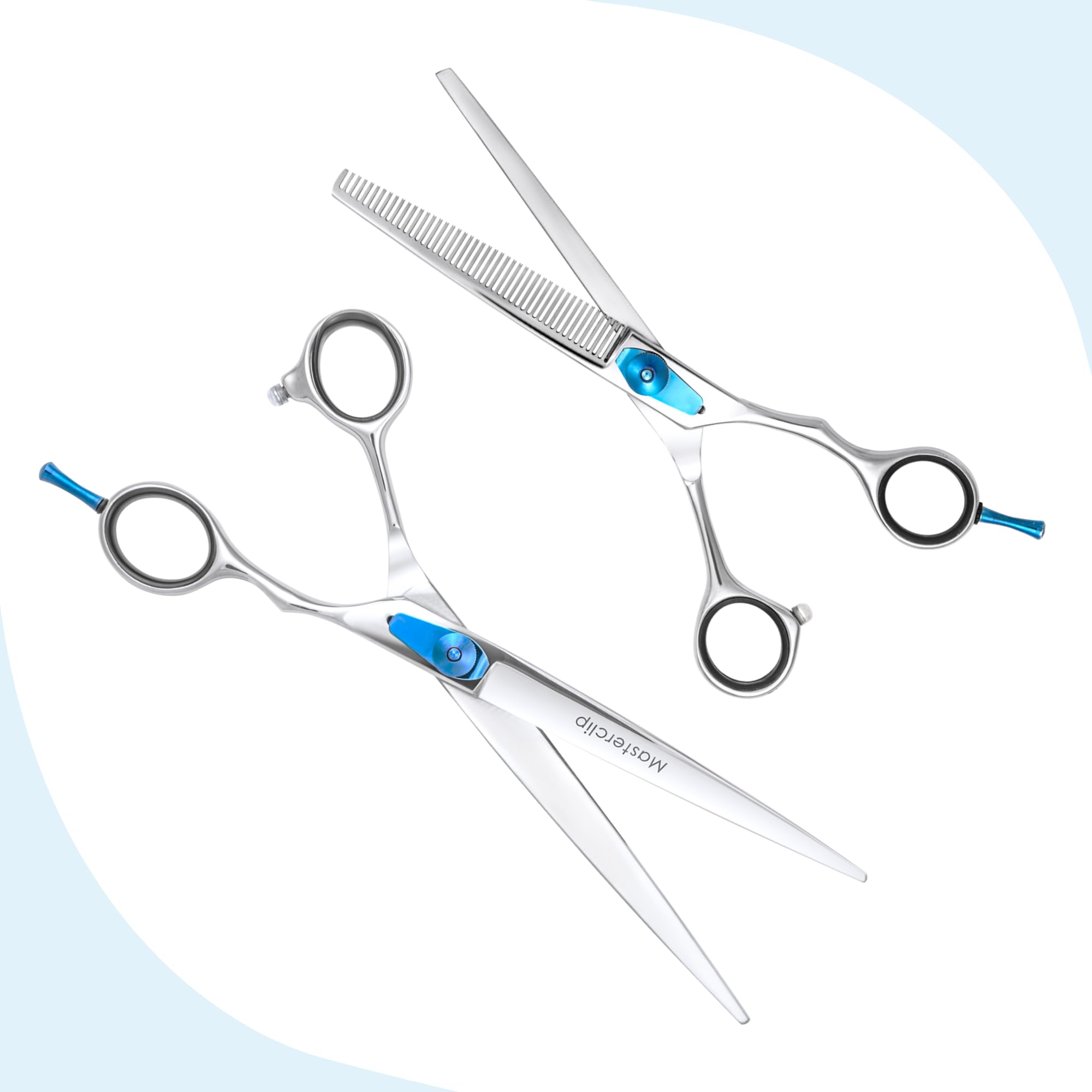 Masterclip Essentials Lot de 2 ciseaux de toilettage professionnels en acier inoxydable de qualité supérieure pour droitier 19,1 cm et 16,5 cm