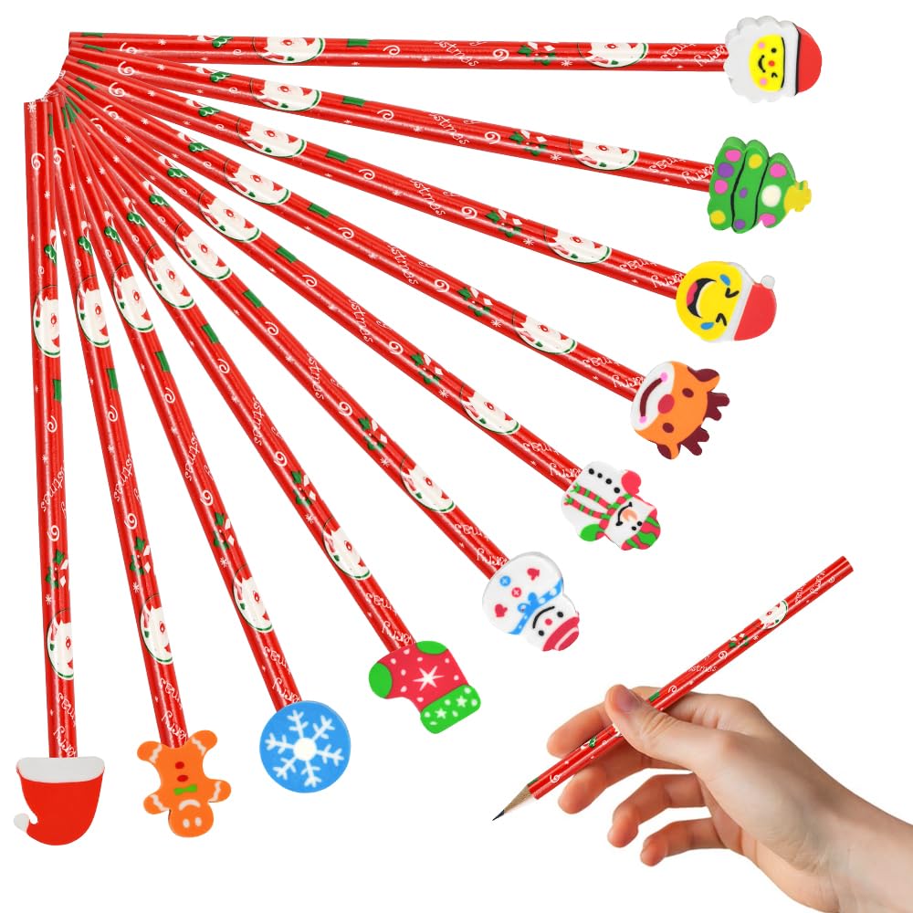 48 Weihnachts Bleistifte Mit Radiergummi - Festliche Stifte Für Adventskalender