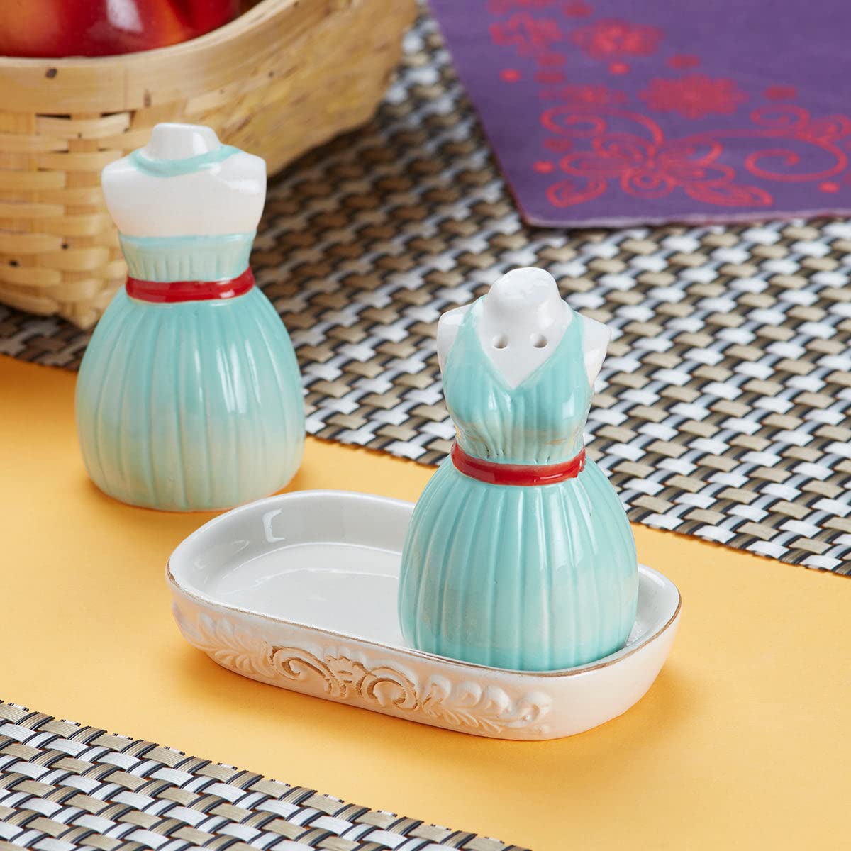 Kookee Ceramic Salt Pepper Set with Tray for Dining Table | Blue (9972) — Amazon image 4