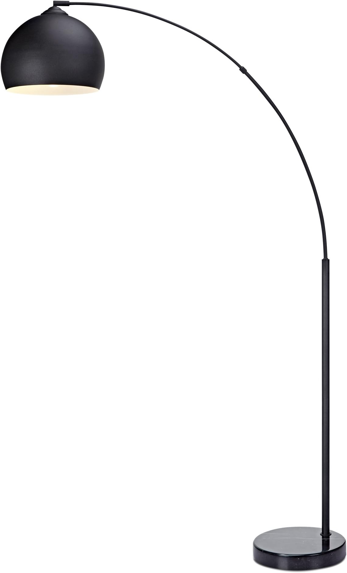 Teamson Home Standing Floor Lamp for Living Room, Arquer 170cm Tall Lamp, Bedroom Lighting, Living Room Accessories with Faux Black Marble Base and Black Bell Shade