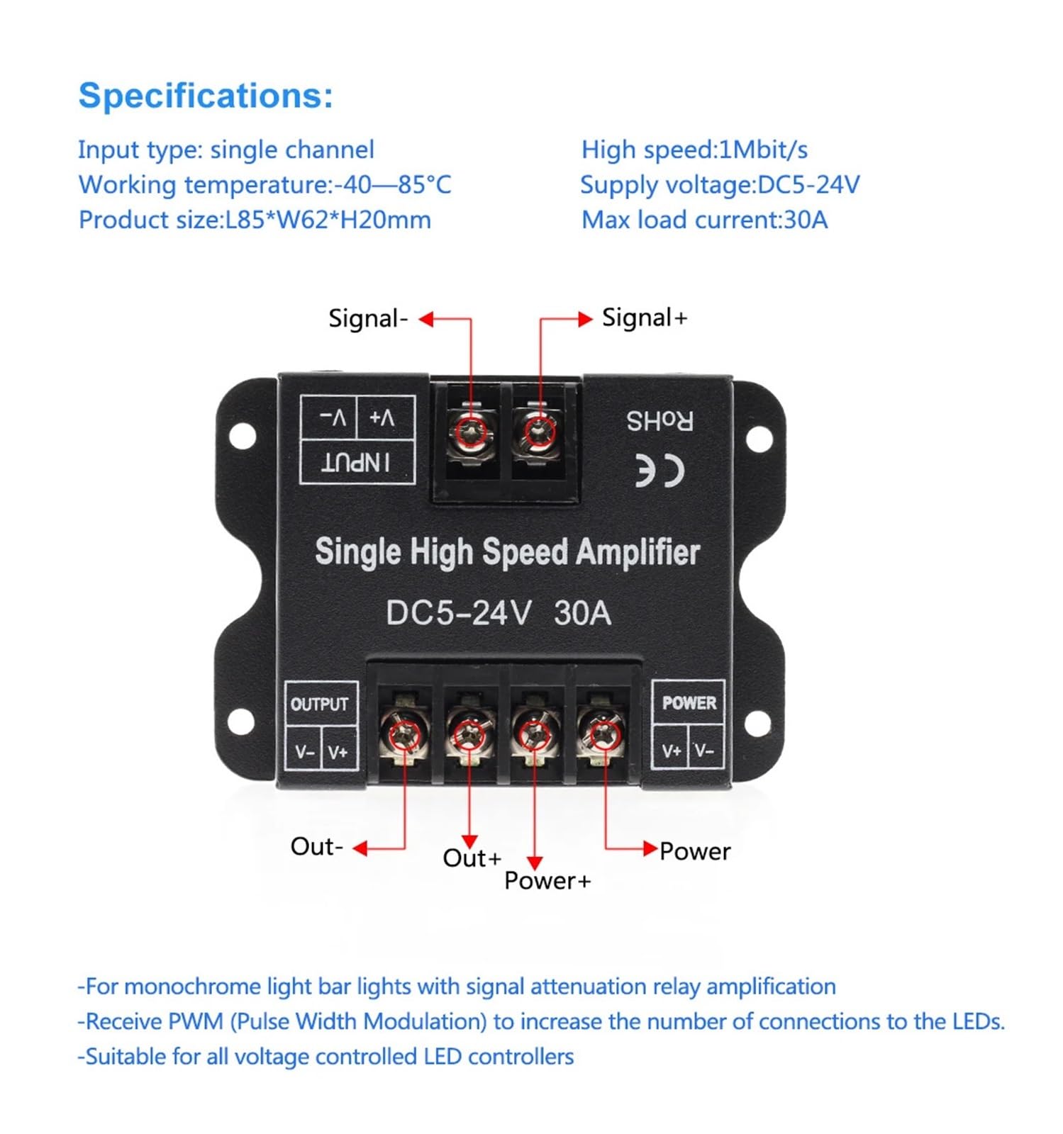 RGB+CCT high Speed Power Signal Amplifier 50A Data Signal Repeater 5CH Channel(30A for Single)