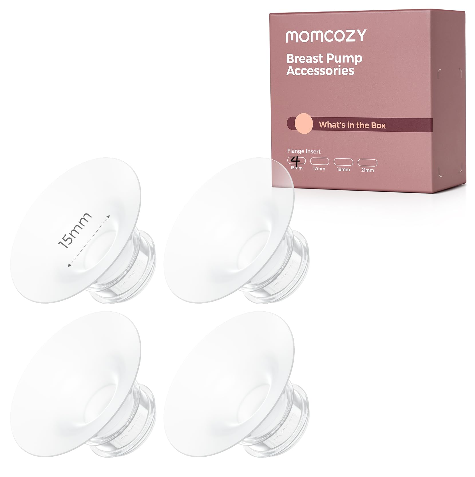 Momcozy Flanscheinsatz 15 mm – passend für Momcozy Milchpumpe M5/M6/M9, 4 Stück