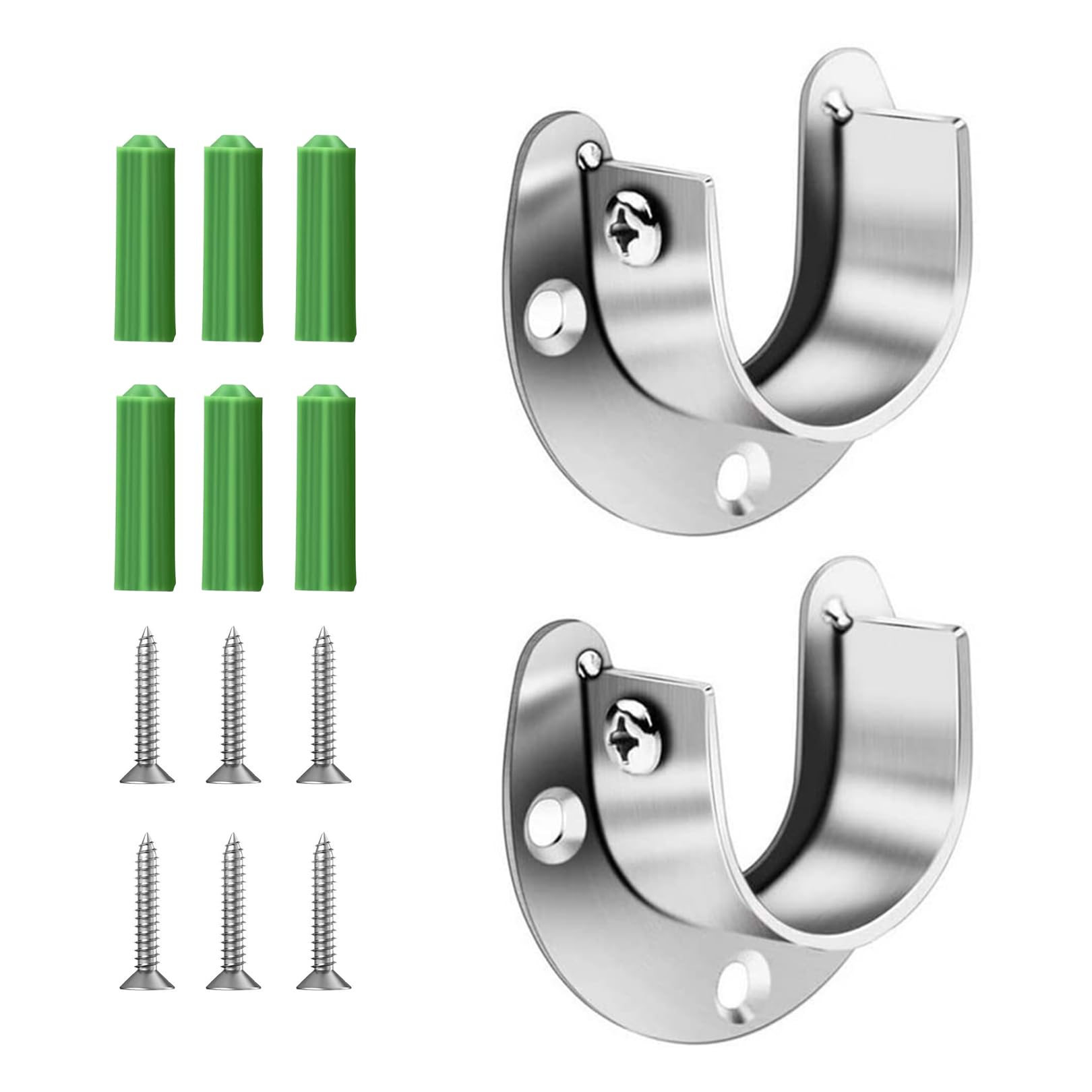 Snmygs 2 Pack 33Mm Curtain Rod Brackets, Wardrobe Rail Bracket, Stainless Steel Sturdy U-Shaped Brackets Rod Holder With Screws, Pole End Sockets For Wardrobe Shower Curtain Bathroom Kitchen