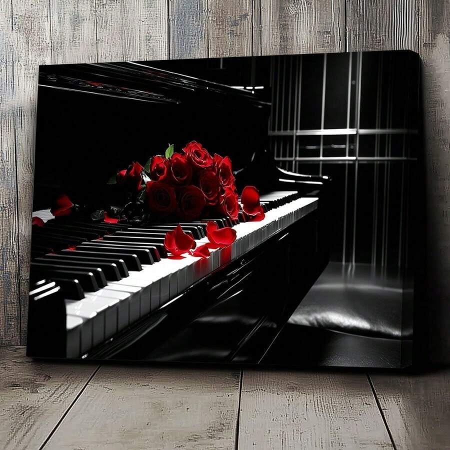 Tableau roses rouges et piano (60x80 cm) pour une décoration élégante de votre salle de musique