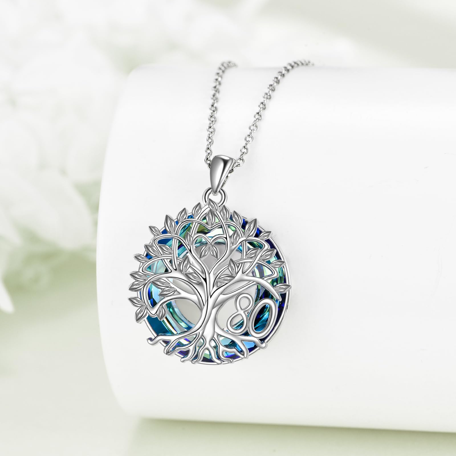 YFN Regali per il 60° compleanno per donne, collana con albero della vita, in argento Sterling con cristallo blu, festa della mamma, Natale, regalo per mamma e moglie