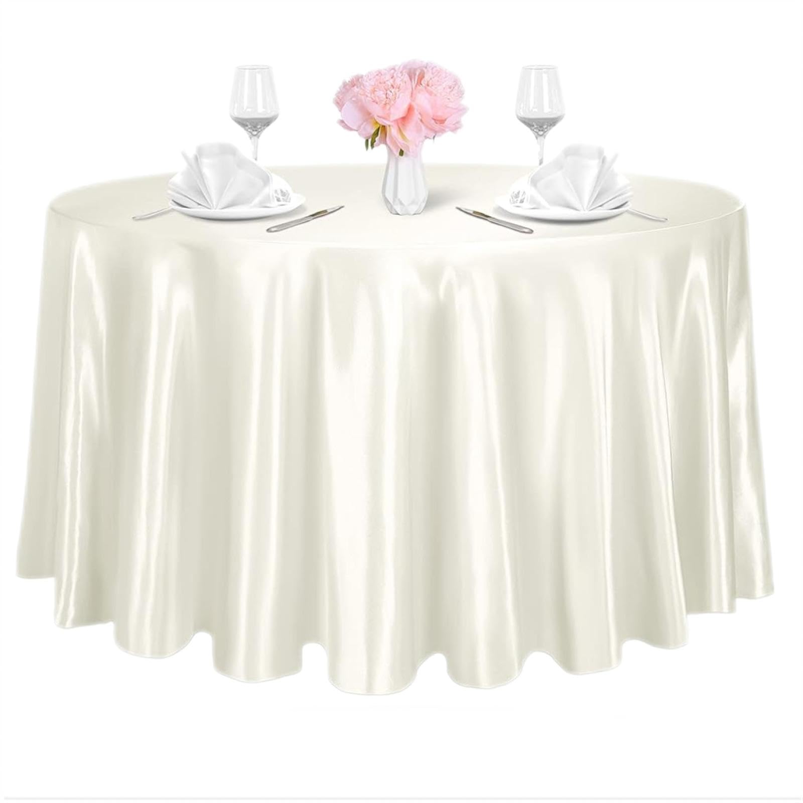 Nappe en satin ronde beige 228cm pour sublimer votre table de mariage unique