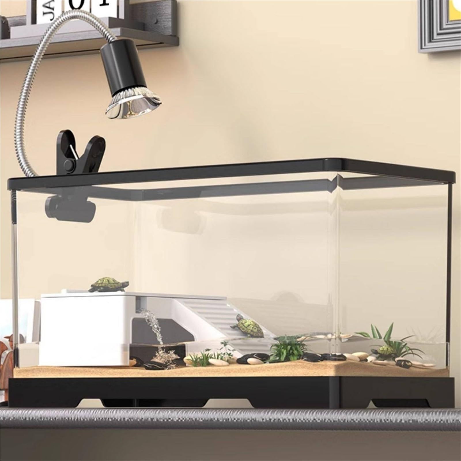 Siedlisko terrarium Pudełko do karmienia zwierząt w kształcie zbiornika dla żółwi, pokój dzienny domowych z pokrywką Terrarium akwariowe(Średni)