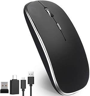 TYC Wireless Mouse, 2.4 GHz Silent Optical Rechargeable Slim Cordless Mouse, with USB Receiver and Type-c Adapter, Adjustable 3 dpi (1000/1200/1600) for Laptop PC Mac