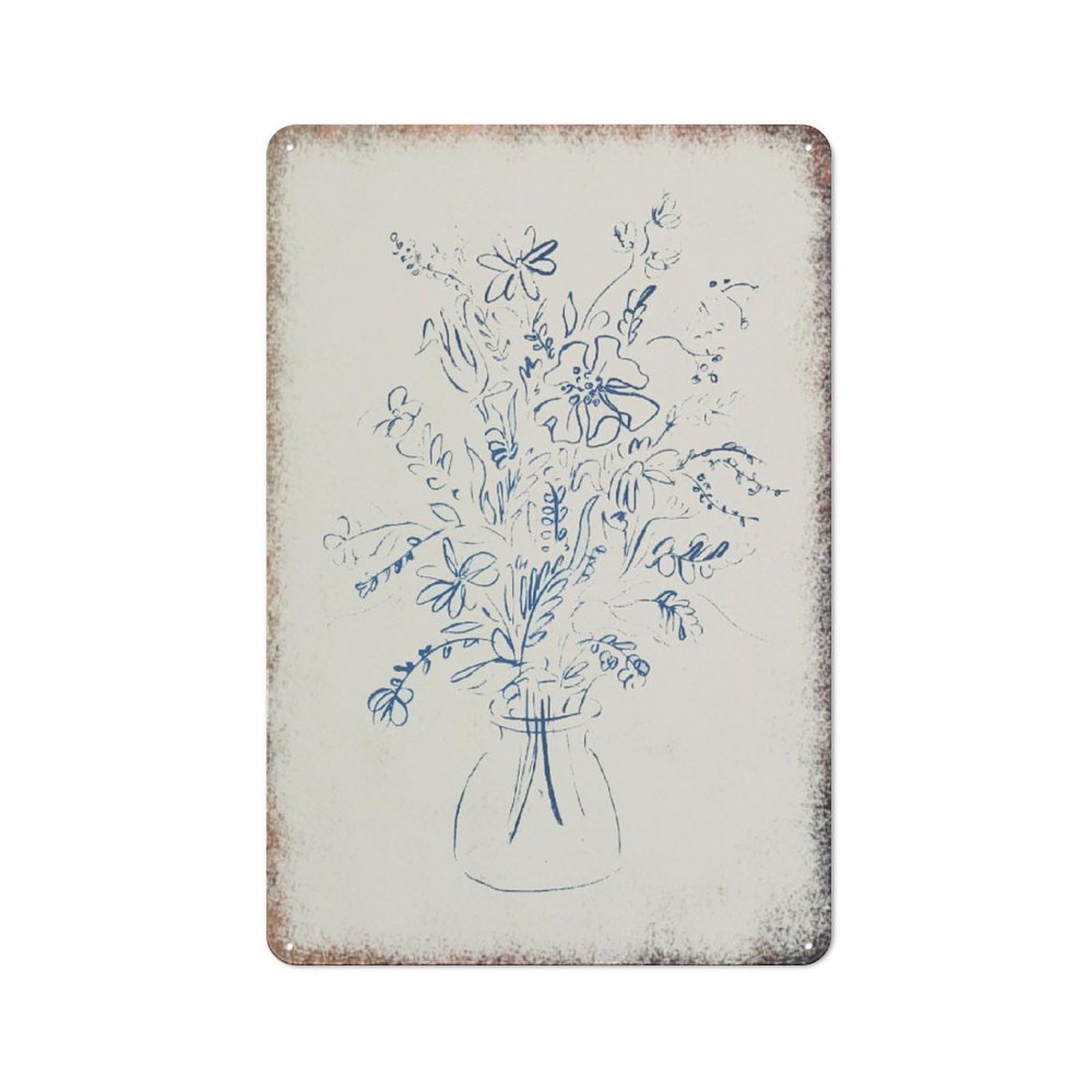 Blue Bouquet Botanical Art Sign, Elegant Flower Style Household Wall Decor, Cafe Yard Garage,8x12 Inch