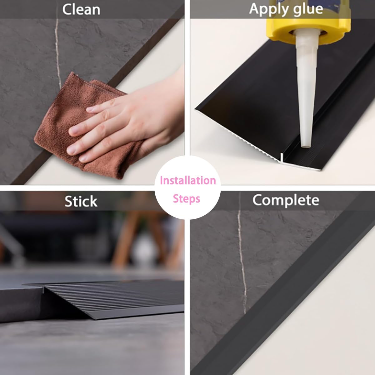 Aluminiowy profil z regulacją wysokości, 10-40 mm, antypoślizgowa listwa redukcyjna do drewna/laminatu/płytek, 2 szt. czerwonych pasków przejściowych do drzwi