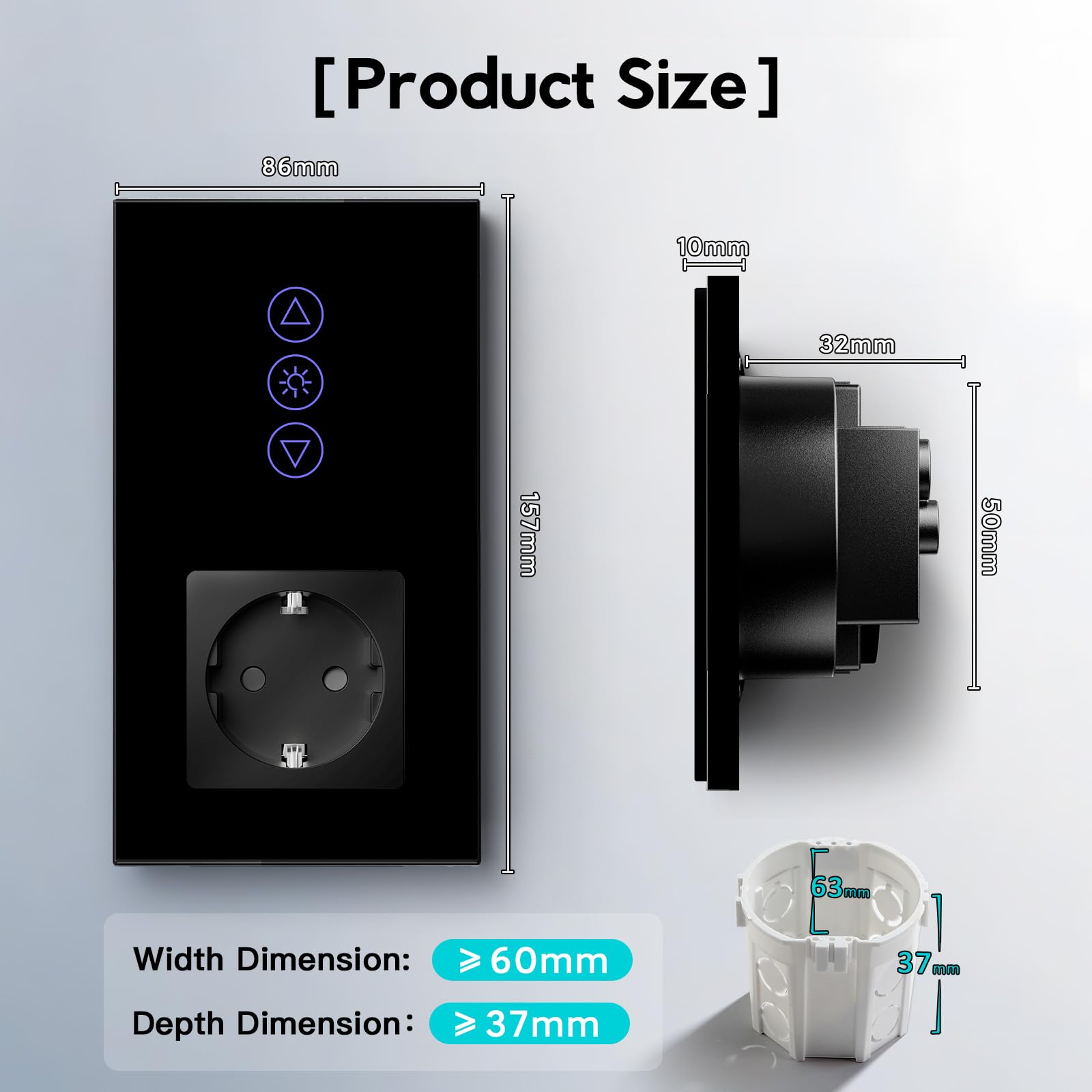 BSEED Normaal Stopcontact met Slimme Rolluikschakelaar Zwart,WiFi Touch Wandschakelaar compatibel met Alexa en Google Home,APP-afstandsbediening,16A Schuko Stopcontact(vereist neutrale Draad