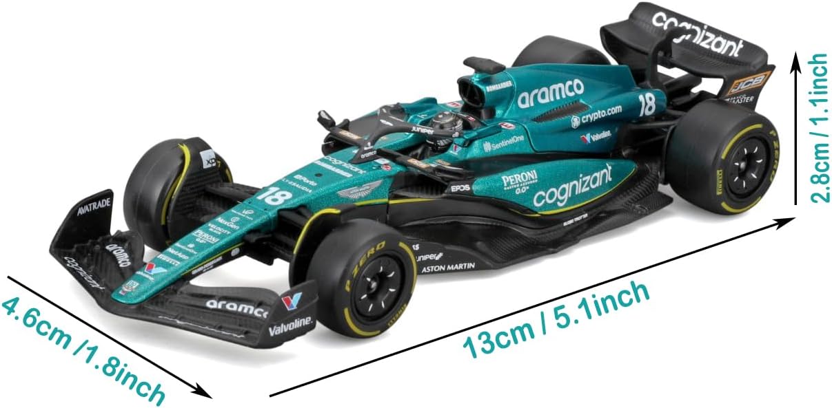 HTLNUZD Bburag New 2023 1/43 F1 AMR23#18 Stroll Alloy Racing Formula One for Aston Martin Adult Model Car DieCast Hardcover Version Collectible