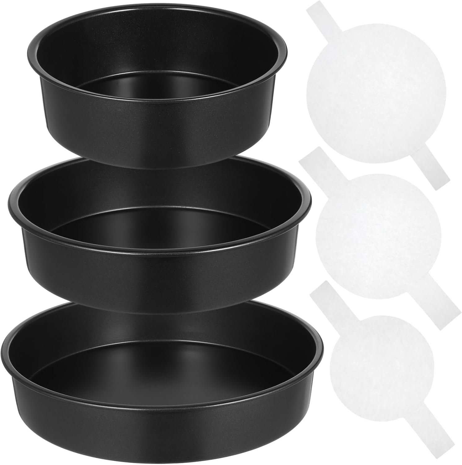 PRETYZOOM 3 Pcs Round Layered Cake Pans Nonstick Baking Molds with Parchment Papers for Home Kitchens and Bakeries Baking Supplies