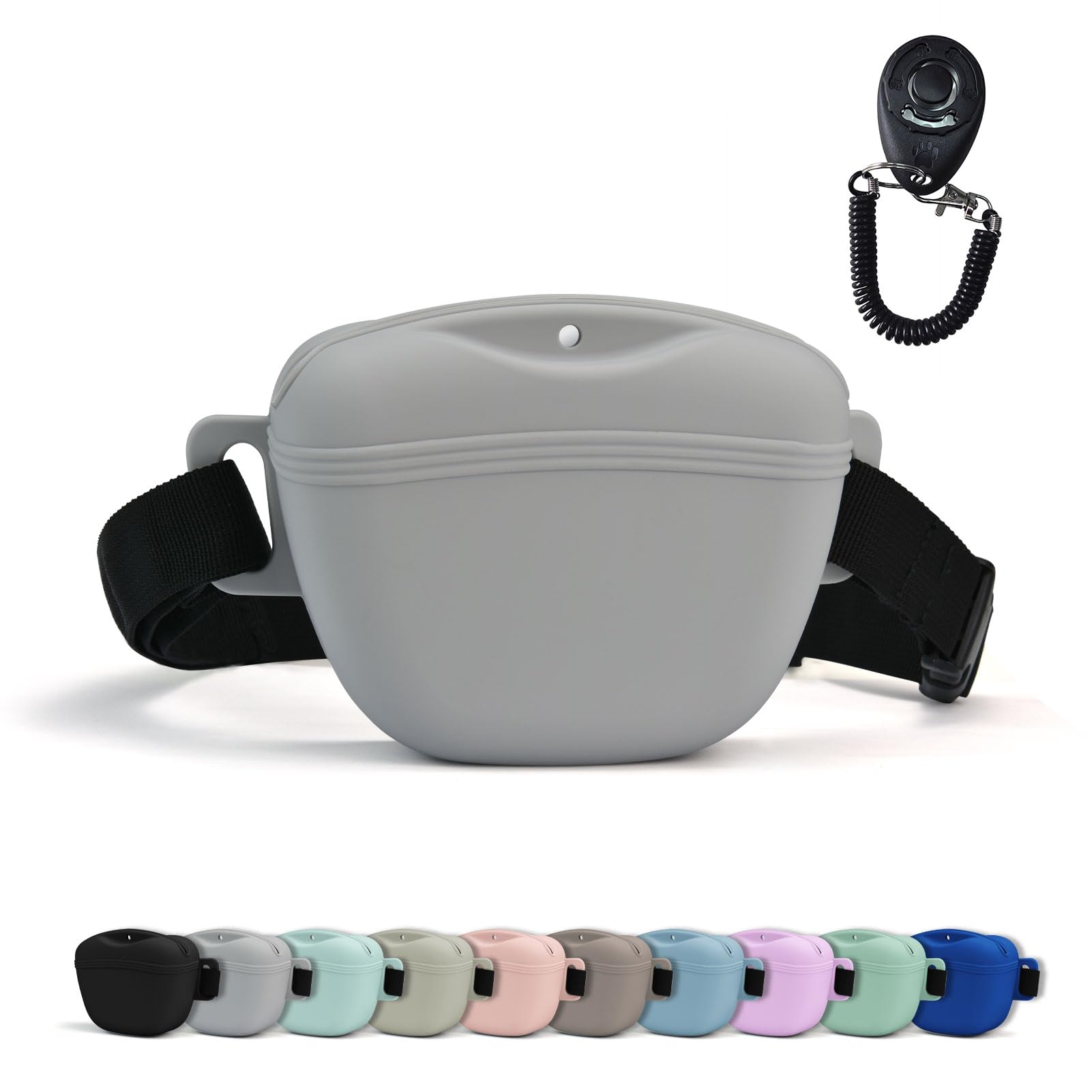AUDWUD Upgraded Version of Silicone Treat Bag,Thicker and Stronger,Tighter Sealing;Comes with a Belt for Convenient Wearing;also Includes a Training Clicker for Easy Dog Training