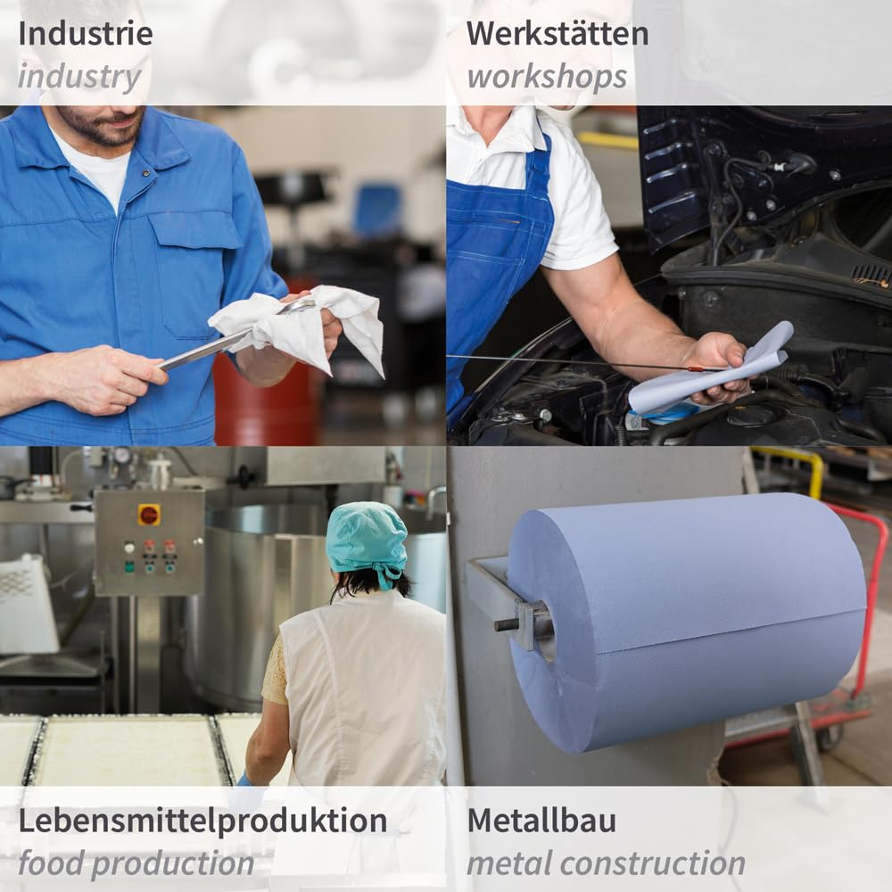 Franz Mensch HygoClean Putzpapiere, 3‑lagig, blau | Recyclingpapier, 2 Rollen, 500 Abrisse je Rolle, Kerndurchmesser 7 cm, nachhaltige Wischtücher