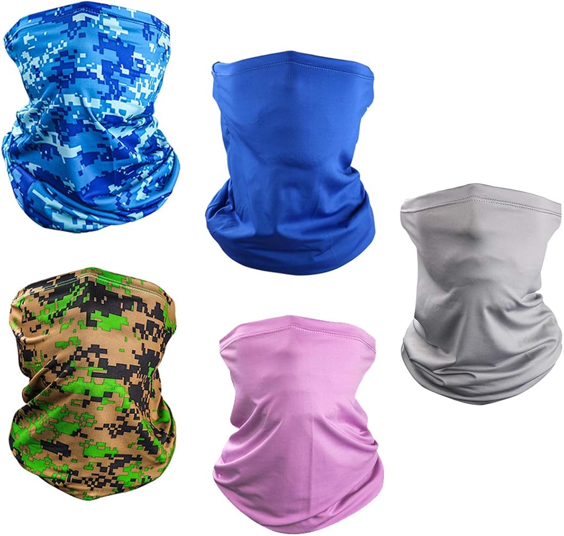Suweor Upo 5 Pieces Windproof Neck Gaiter Sun UV Protection Face Mask Winter Neck Scarf Cover Dustproof Headband Breathable Bandana for Sport&Outdoor Cycling, Climbing, Fishing, Hunting