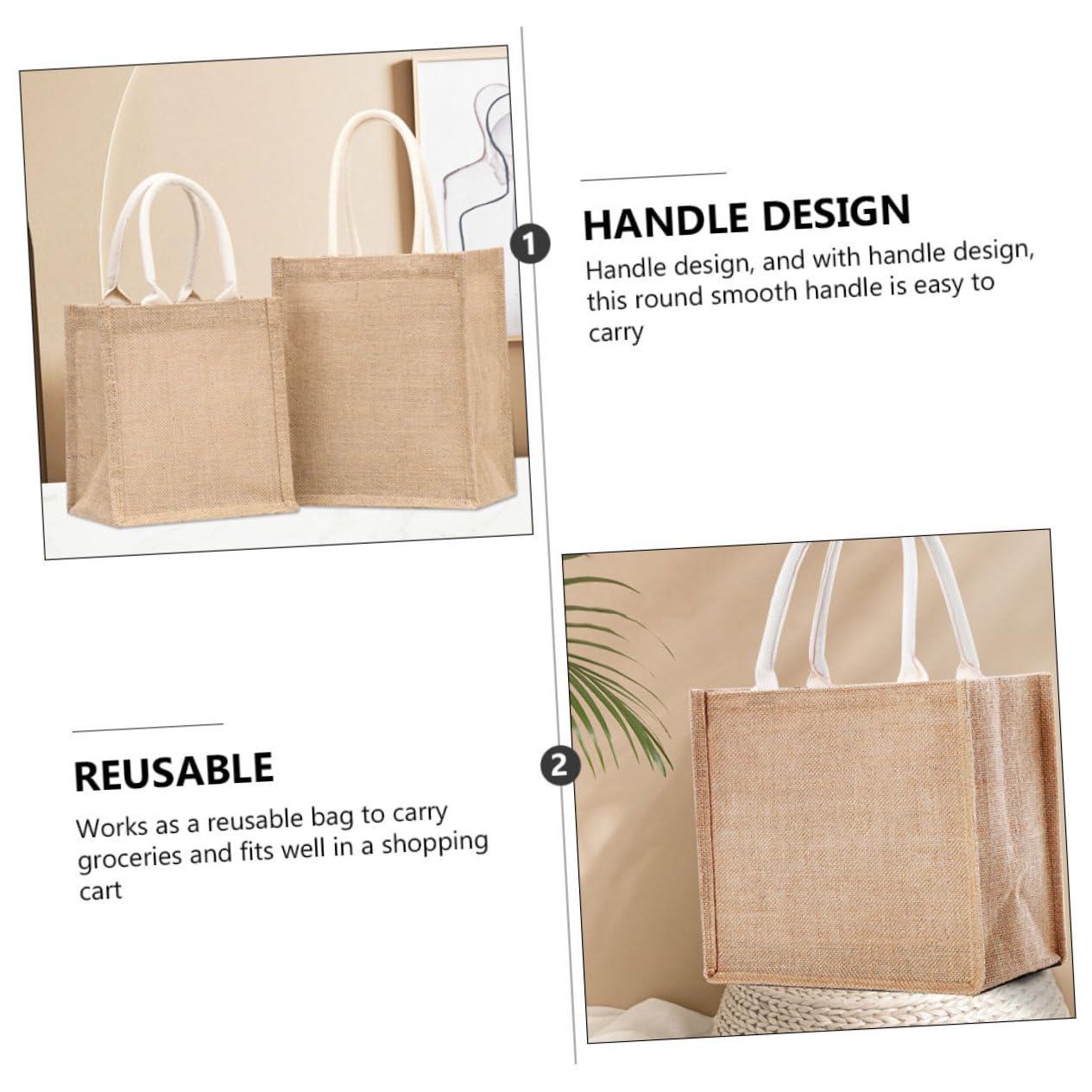 2 pezzi Borsa in Juta Sacchetto Organizzatore in Lino Riutilizzabile Leggera e Resistente Shopper Multiuso per Shopping Quotidiano e Spesa