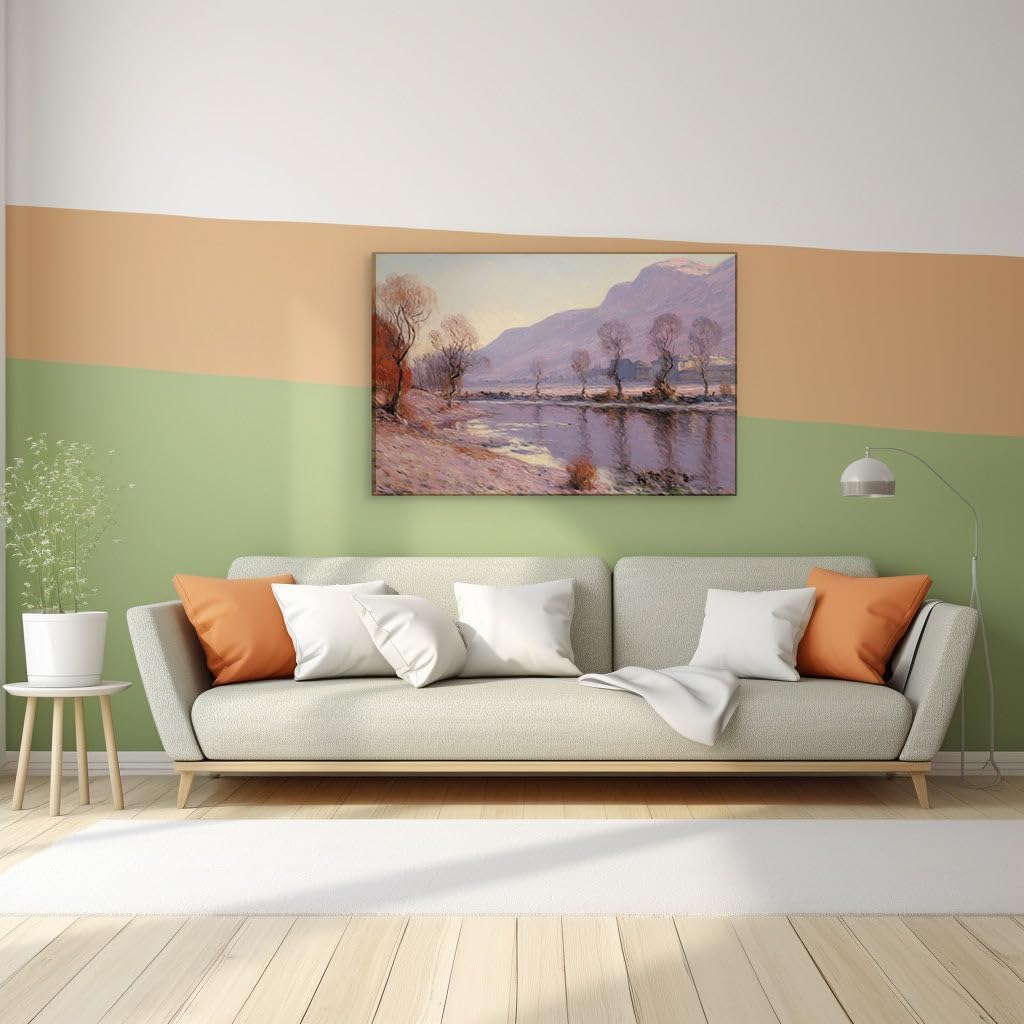Canvas for Living room. Winter's Tranquil Embrace Along the Riverbanks, 27 x 18 inch Canvas Wall Art - Contemporary Masterpieces - Modern Home Decor - 69x46 cm (27x18 inch)