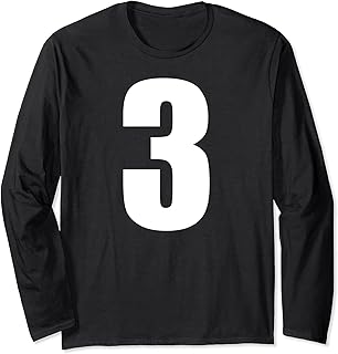 数字 3 数字 無地 白 数字 長袖Tシャツ