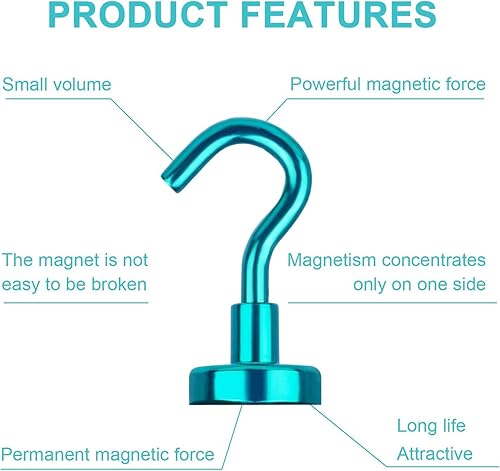Vista 99 de Diymag Ganchos magnéticos, resisten 80 lb, 20 unidades, neodimio de tierras raras fuertes para colgar, colgador magnético para cortina, hogar, Negro