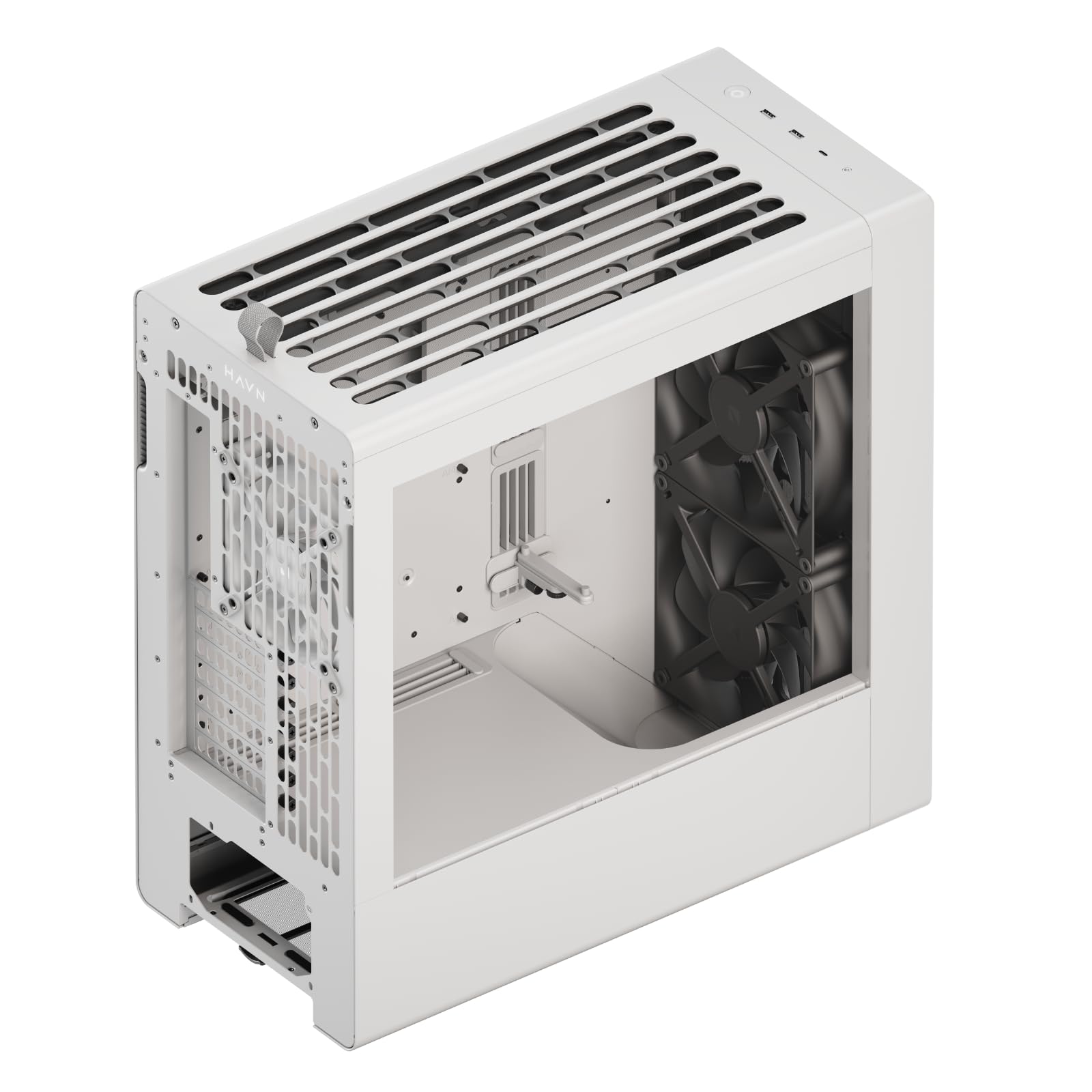 HAVN BF 360 Flow High Airflow ATX Mid Tower PC Case, Semi-Open SGCC Steel Frame, SimpliCable Cable Management, 2X 180mm Fan, 1x 140mm Fan 360mm Radiator Mounts, Magnetic Panels – White