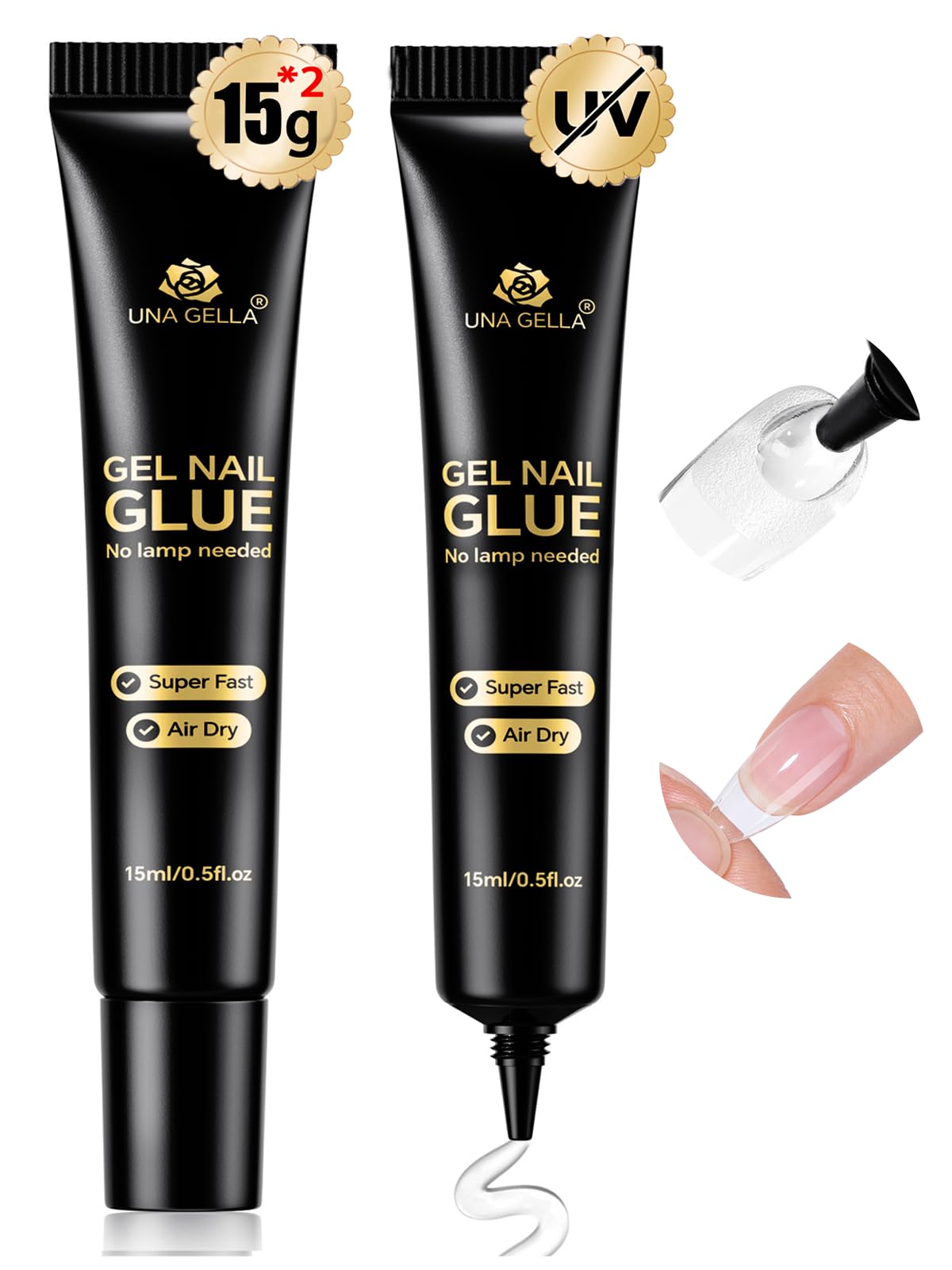 UNA GELLA Nail Glue Gel Strong, No U V 15g*2pcs Nail Glue for Press Ons