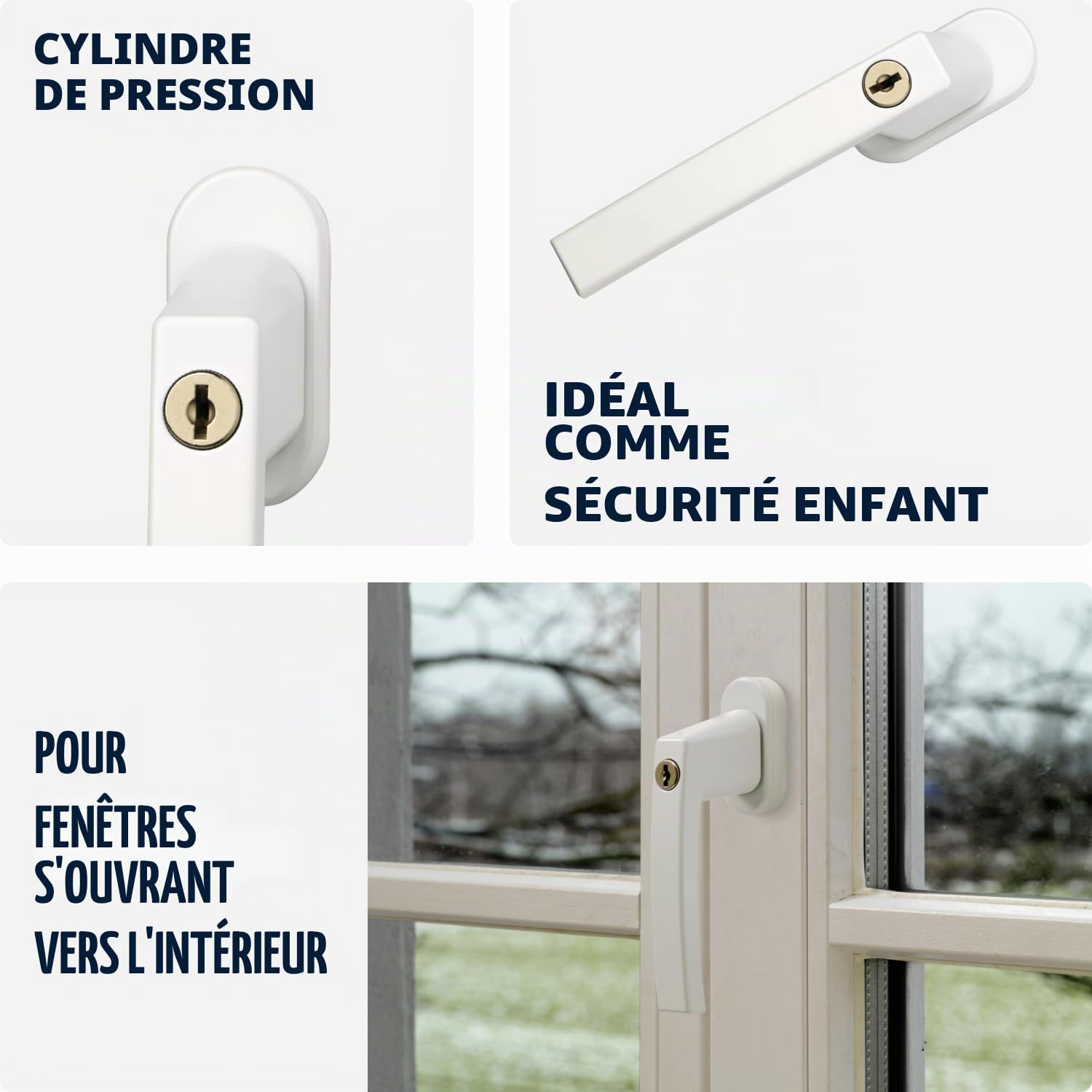 ABUS Poignée de Fenêtre Verrouillable FG210 - Poignée de Fenêtre à Cylindre Poussoir, à Verrouillage Identique - Niveau de Sécurité 3 - 59487 - Blanc