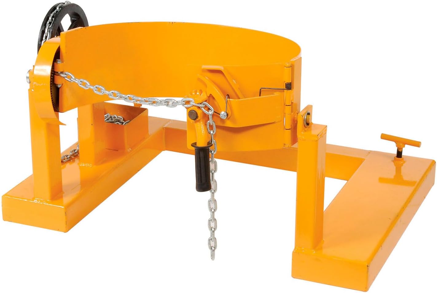 Global Industrial Forklift Tilting Drum Dumper with Pull Chain, 1500 Lbs Capacity,For Use with 55 Gallon Drums, Steel Construction, Yellow Powder Coat Finish