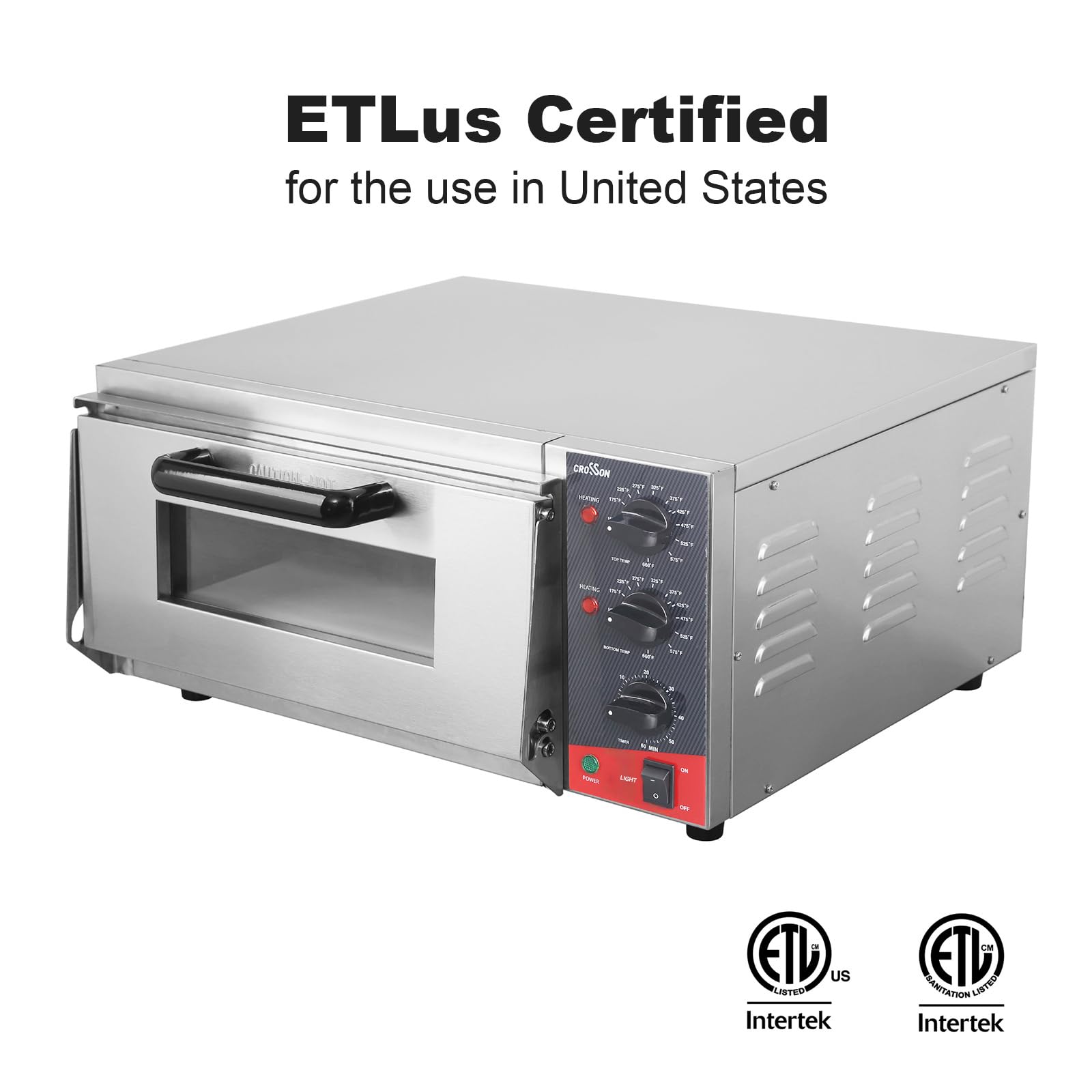 CROSSON ETL listed Commercial 16 inch Countertop Electric Pizza Oven with pizza stone, Multipurpose Indoor Pizza oven for Restaurant use,120V/1800W - Additional View