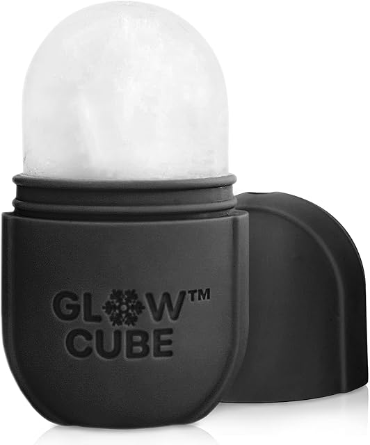 GLOW CUBE Ice Roller For Face Eyes and Neck To Brighten Skin & Enhance Your Natural Glow/Reusable Facial Treatment to Tighten & Tone Skin & De-Puff The Eye Area (Black)