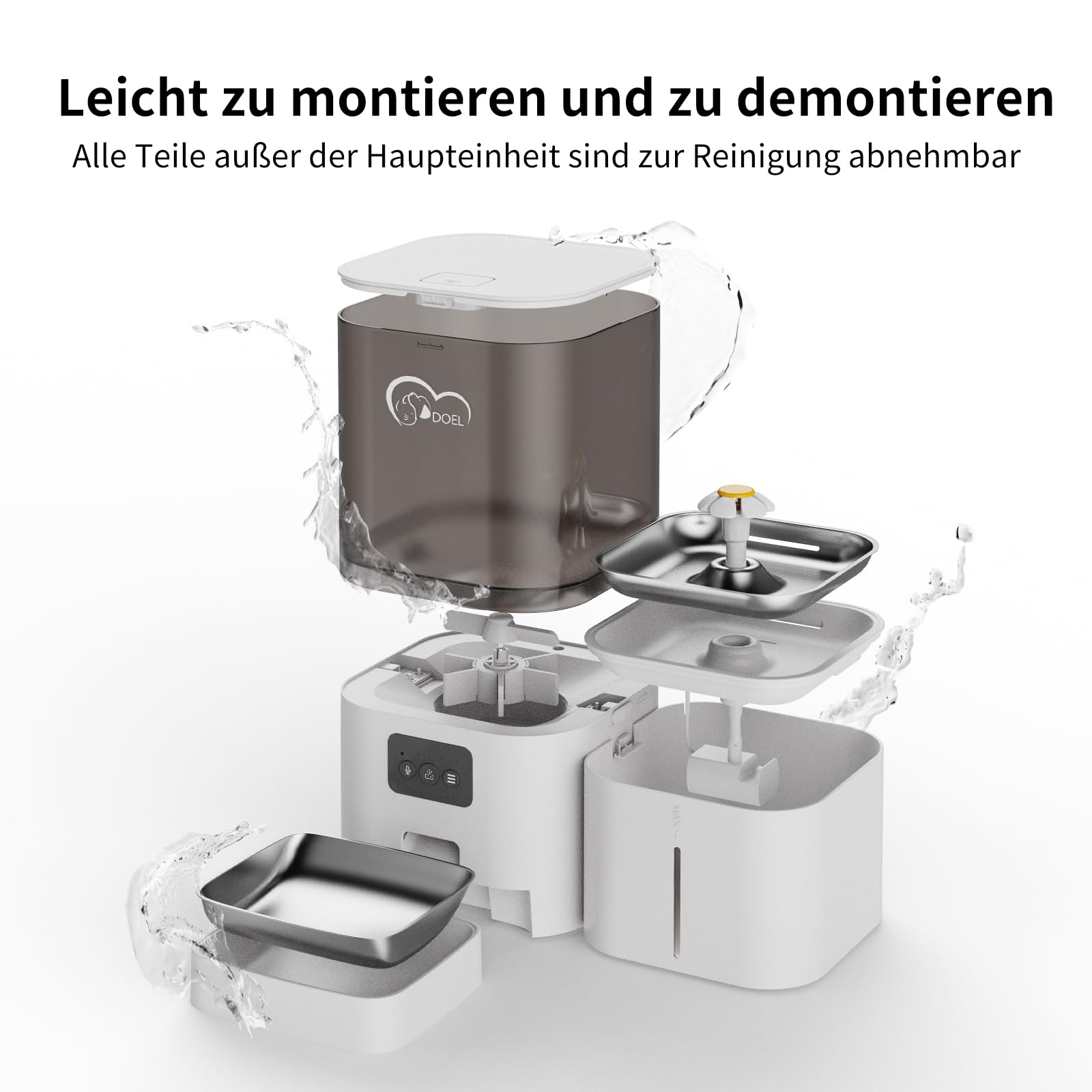 DOEL Distributore automatico di cibo e acqua 2 in 1 per gatti, dispenser di cibo secco di grande volume da 6 litri + dispenser d'acqua da 2,5 litri con controllo app, registrazione vocale