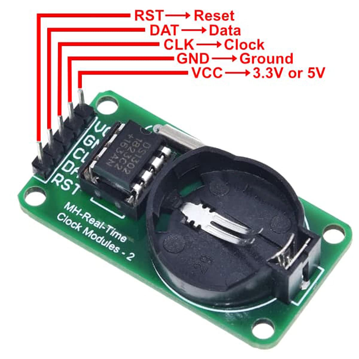 5 piezas DS1302 Módulo de reloj en tiempo real Desarrollo de alta precisión Verde con cable Dupont macho y hembra para Arduino AVR ARM