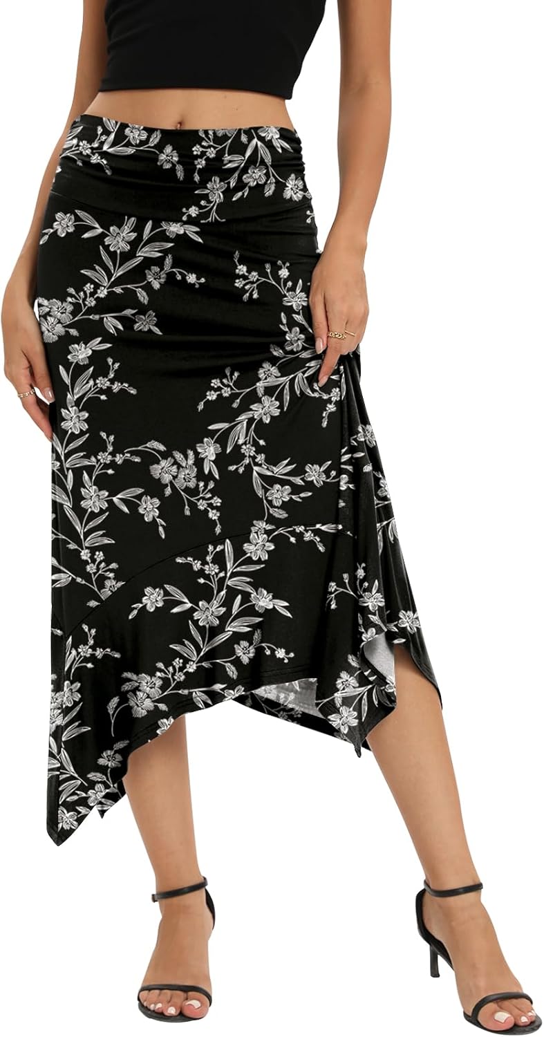 Yincro Women's Summer Flowy Midi Skirt with Handkerchief Hemline - Image 4
