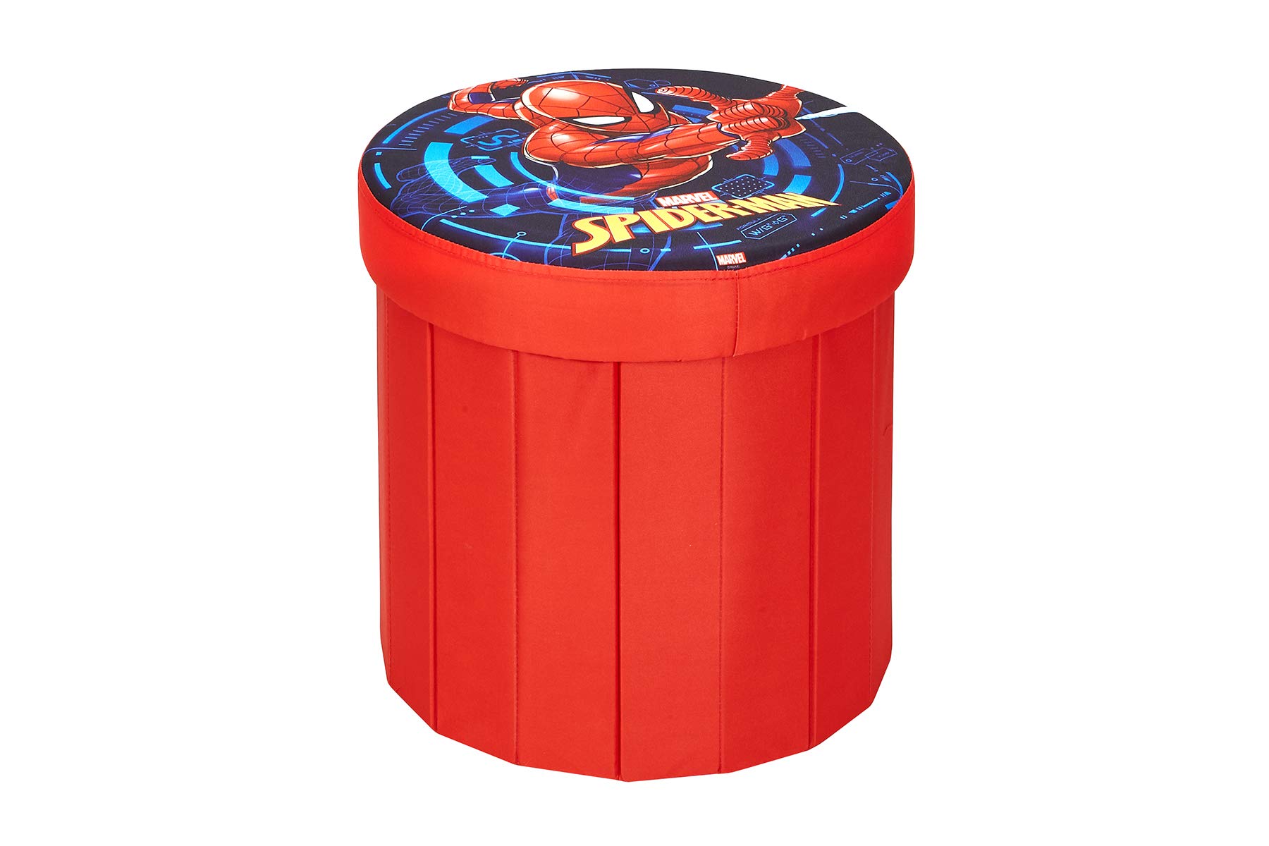 Fresh Home Elements Marvel, 15” Pouf Toy Box Ottoman Storage, Round Spider-Man