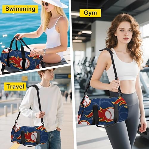 Miniatura 4 de Baseball Ball Blue Foldable Workout Bag For Men Women Oxford Tote Bags Adjustable Shoulder Strap, Convertible Carry Backpack Retro Gym Bag For