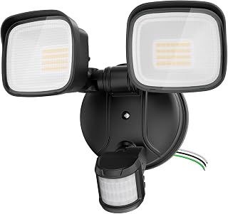 35W Motion Sensor Outdoor Light, 3500LM 2 Head LED Flood Light, Dusk to Dawn Hardwired Security Light, IP65 Waterproof, 6500K Daylight for Garage, Yard, Driveway, Black