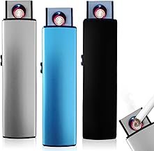 Pack of 3 Windproof USB Lighters Rechargeable Double-Sided Ignition Modern Style Black Blue Silver
