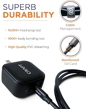 Craft 6.5FT USB C Charger Cable | 3.2 USB C to USB C Data Cable with 20Gbps Speed | 100W Fast Charger and High Speed USB C Cable with E-Marker IC Chip, for Phones, Laptops, Cameras, Monitors, Black