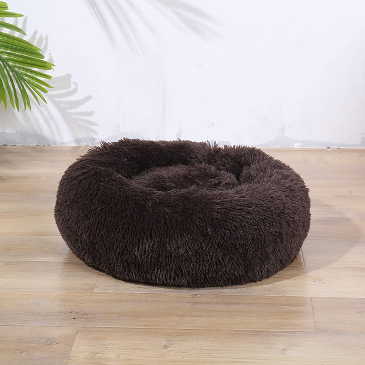 Calming Dog Bed & Cat Bed, Anti-Anxiety Donut Warming Cozy Soft Dog Round Bed, Fluffy Faux Plush Dog Cat Cushion Bed for large Small Medium Dogs and Cats diameter32in