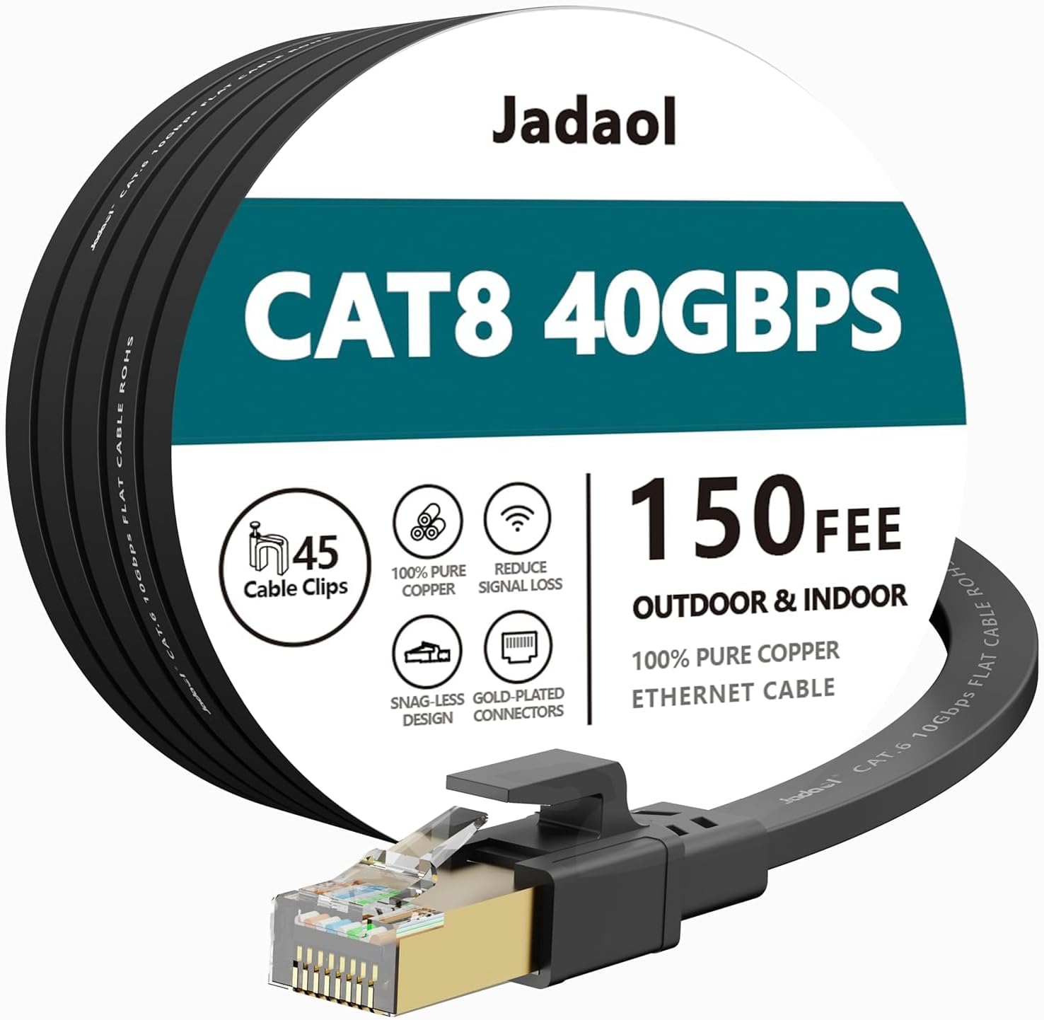 كابل إيثرنت من جادول بطول 150 قدم نوع Cat 8 متوافق مع كاميرا أمنية وPS4 وPS3 وإكس بوكس 360