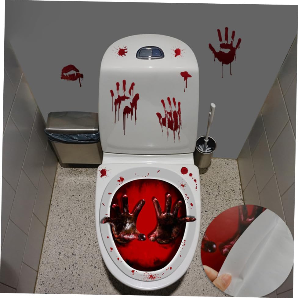 Calcomanías rojas de Halloween PRETYZOOM para baño y decoración sangrienta 6