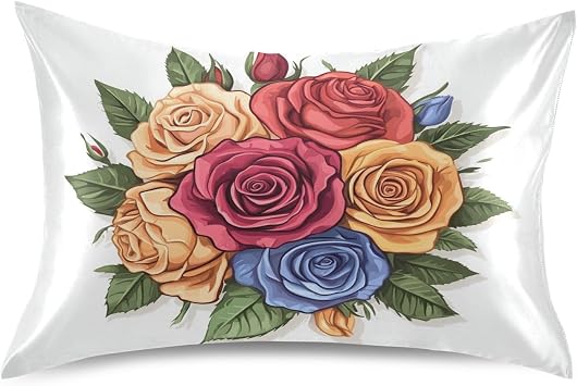 ALAZA Colorful Rose Bouquet Flower Satin Pillowcase King Size Pillow Cases Envelope Closure Bed Pillow Cover, 20 x 40 inch