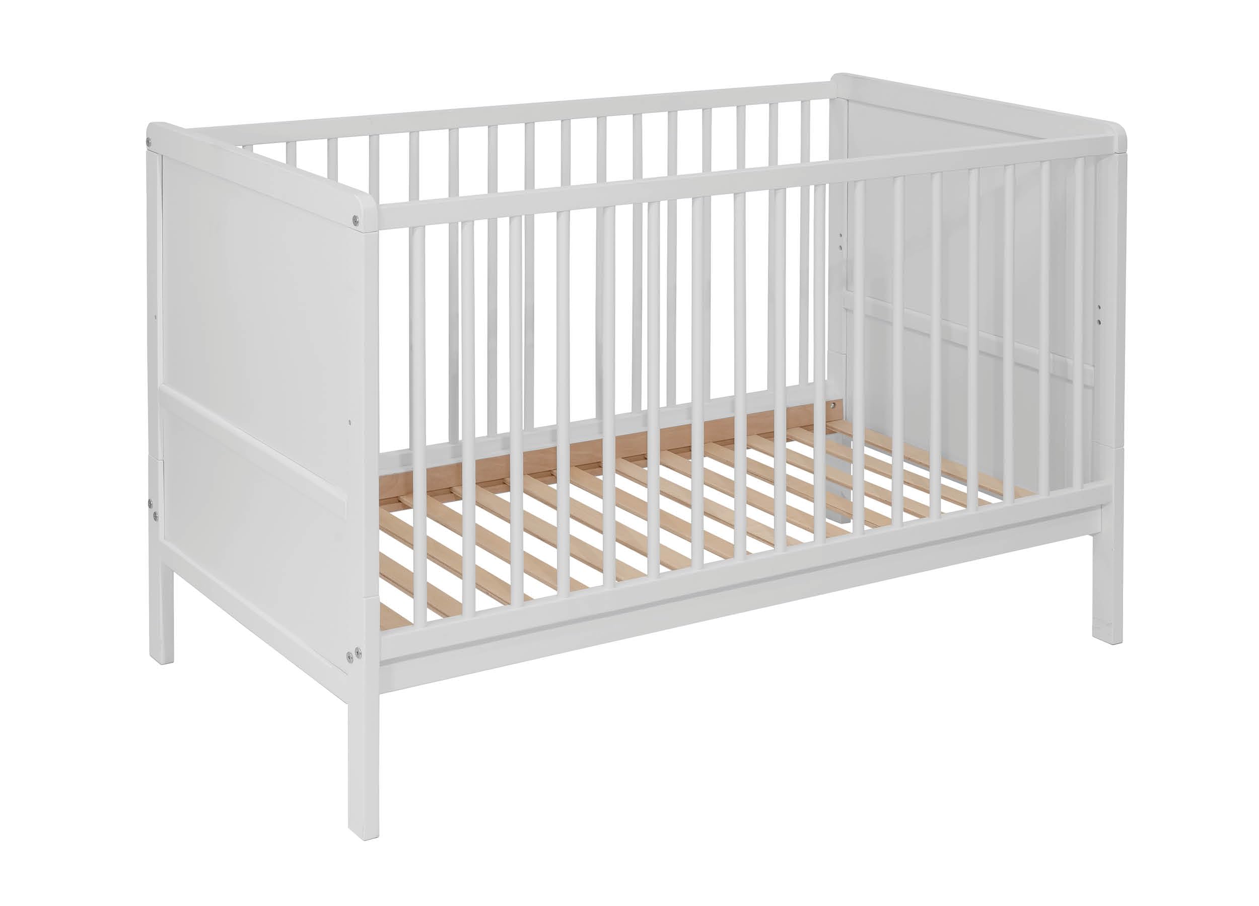 Lit bébé évolutif Nelly 120x60 cm – Bois de hêtre – Lit Junior Convertible – Sommier réglable – en 716 (Blanc)