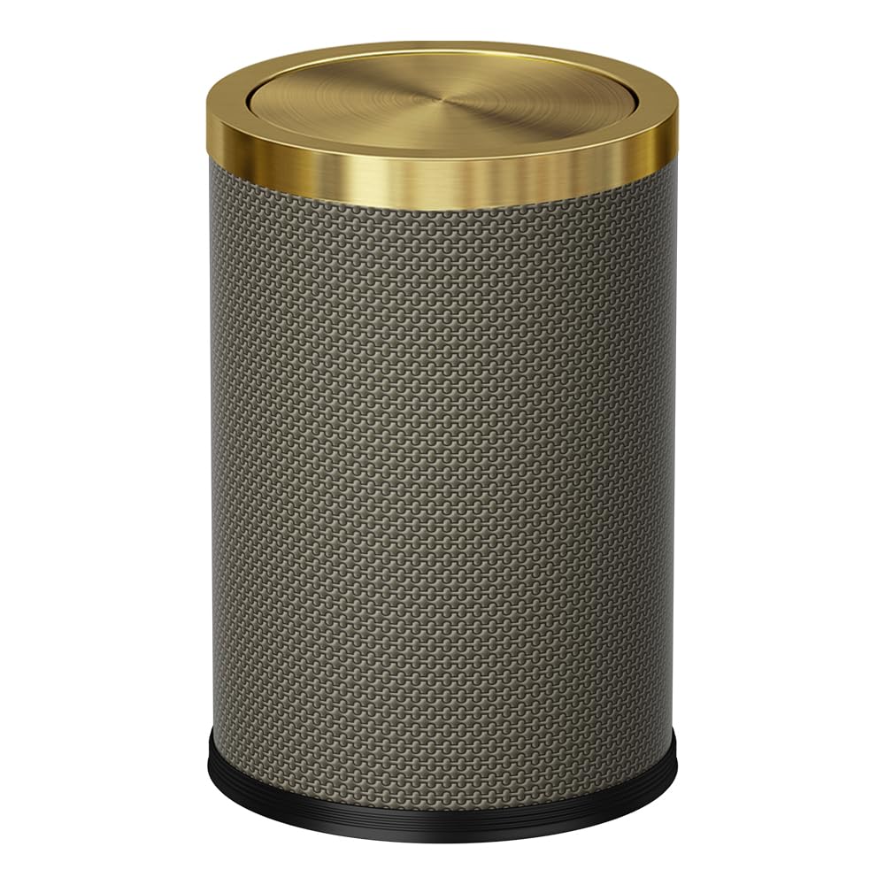 2 4 Gallon Bathroom Trash Can with Lid Pu Leather Modern Garbage Can Round Decorative Waste Basket for