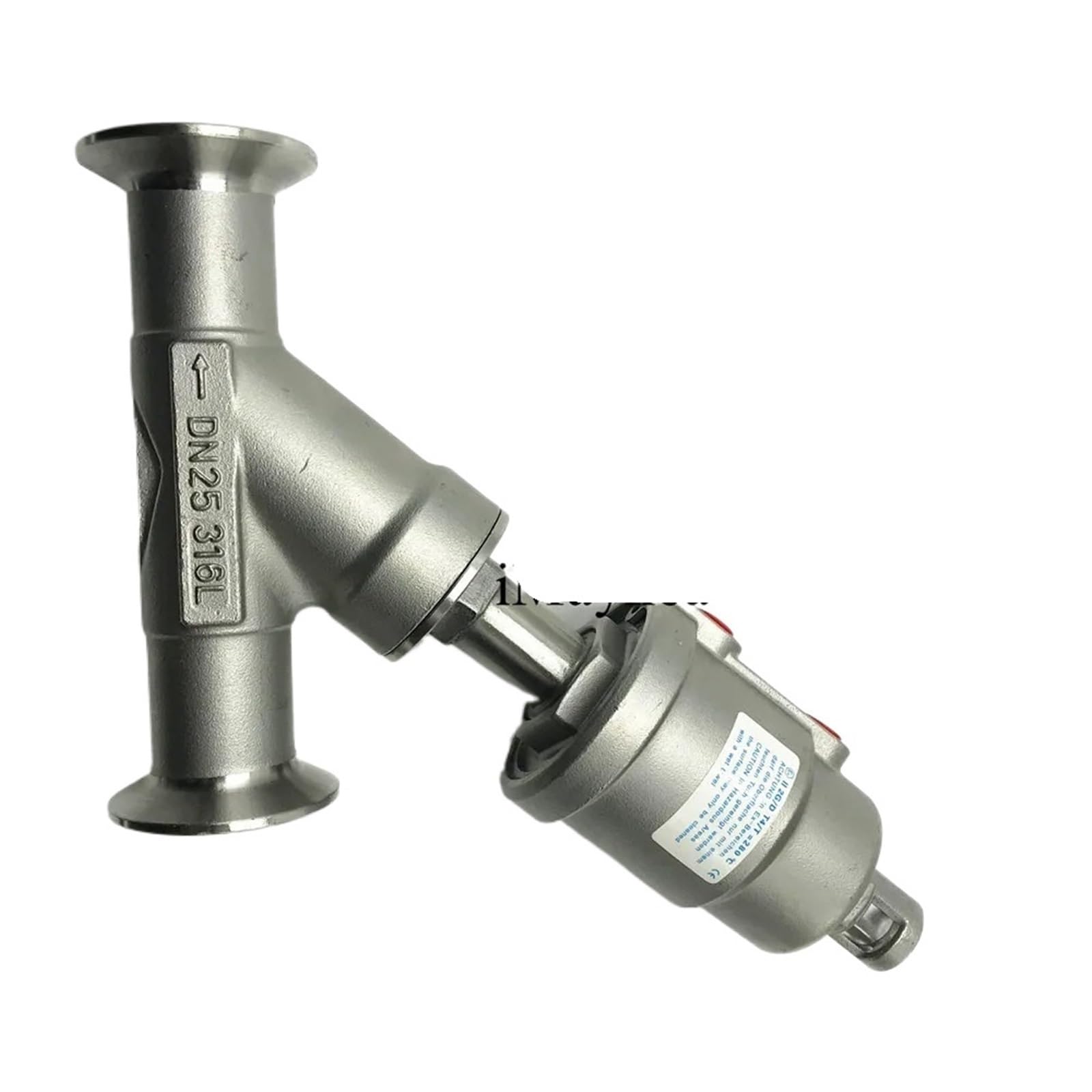 Vanne à siège incliné DN40 NC en acier inoxydable 304 pour commande pneumatique